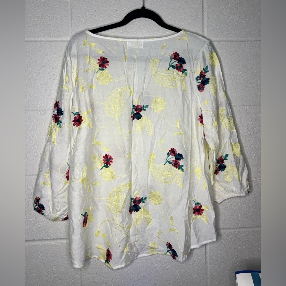 Anthropologie Kindred Woven PEASANT Blouse Boho TOP Tunic XL Embroidered - Picture 4 of 4